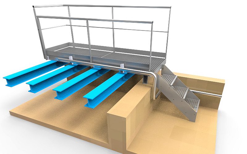 Plateforme caillebois + escalier accès hélium